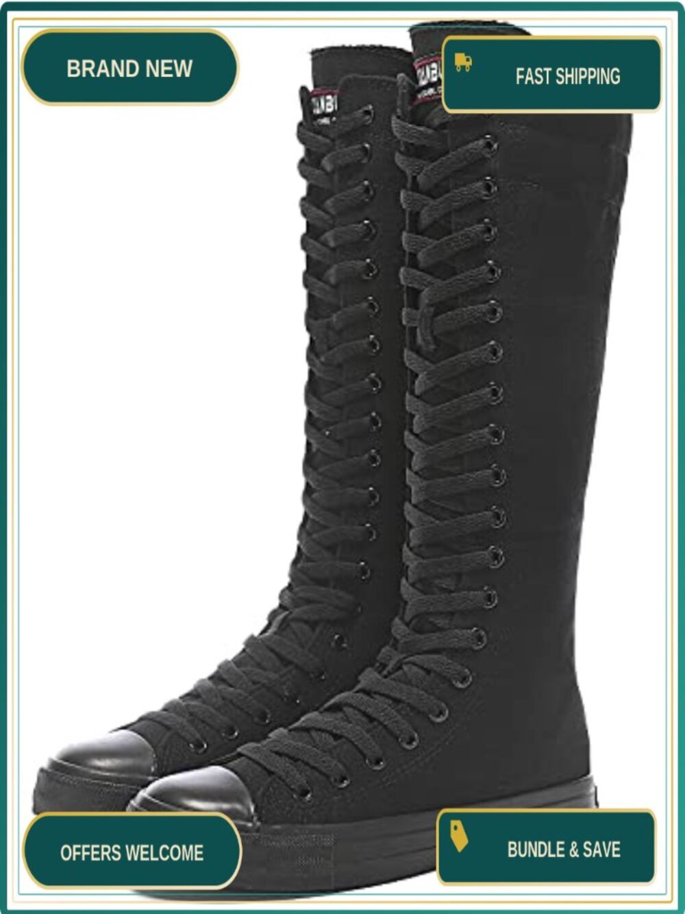 Women's Lace Up Knee High Canvas Boots Zip Fancy School Shoes